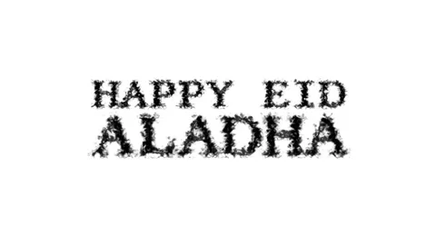 Happy Eid AlAdha smoke text effect white isolated background Stock Footage 139634598