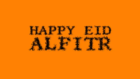 Happy Eid alFitr smoke text effect orange isolated background Stock Footage 139634542