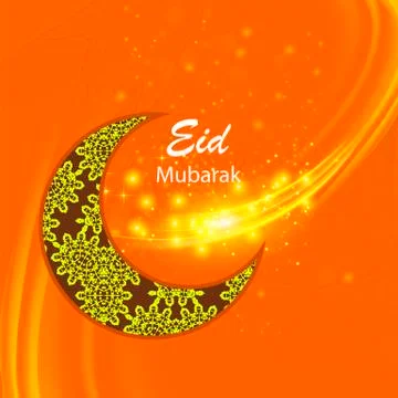 Happy Eid Mubarak Islamic Design on Orange Sky Background 스톡 일러스트