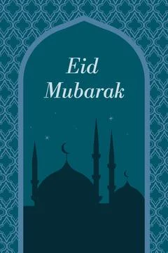 Happy Eid Mubarak! Vector illustration of mosque, pattern and window for gr.. Illustrazione stock
