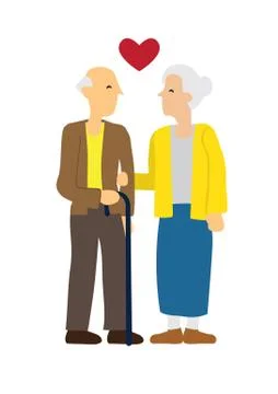 Happy elderly couple showing affection over each other. Concept of love and a Illustrazione stock