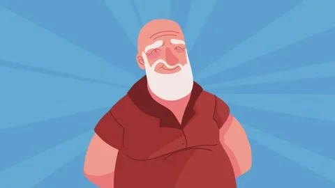 Happy elderly man with white beard smiling and waving hand on animated blue.. Stock-Footage 339071090