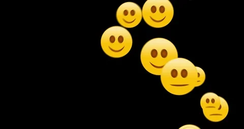 Happy Emoji bubbles up in the air on bl... | Stock Video | Pond5