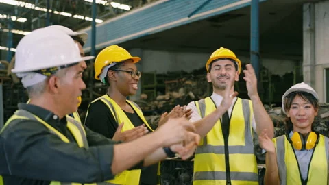 Happy Engineer people are dancing in heavy factory industry , people relaxing Stockbeeldmateriaal 151345284