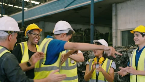 Happy Engineer people are dancing in heavy factory industry , people relaxing Stock Footage 151345297