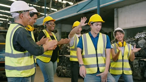 Happy Engineer people are dancing in heavy factory industry , people relaxing Vidéo 151345541
