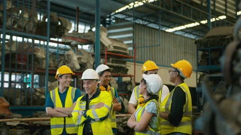 Happy Engineer people are smiling in heavy factory industry , people relaxing Stock Footage 151345345