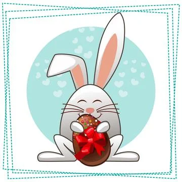 Happy ester rabbit and multicolored eggs Illustrazione stock