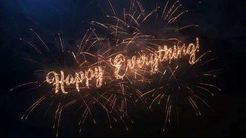 Happy Everything greeting text with particles and sparks Stock Footage 83715996