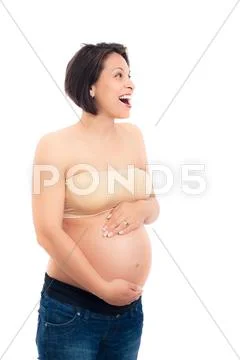 Happy excited pregnant woman Stock Photos