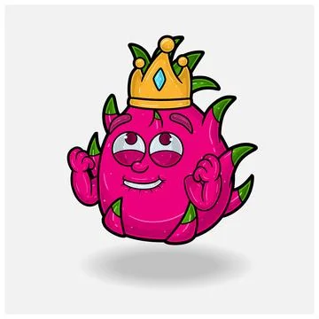 Happy expression with Dragon Fruit Crown Mascot Character Cartoon. Stock Illustration