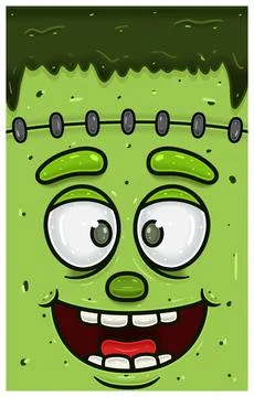 Happy Expression of Frankenstein Face Character Cartoon. Wallpaper, Cover, .. Stock Illustration