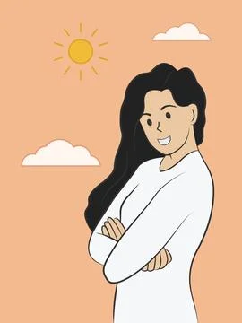 Happy Expression illustration of a Black-haired woman EPS Vector Stock Illustration