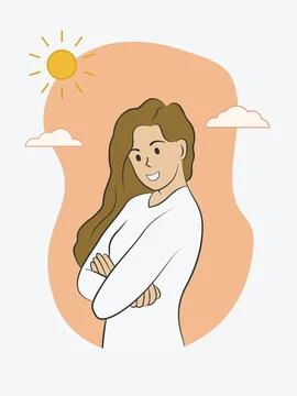 Happy Expression illustration of a Brown-haired woman EPS Vector Stock Illustration