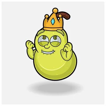 Happy expression with Pear Fruit Crown Mascot Character Cartoon. Stock Illustration