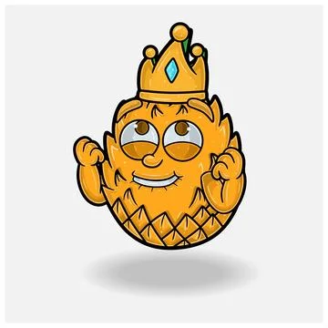 Happy expression with Pineapple Fruit Crown Mascot Character Cartoon. Stock Illustration