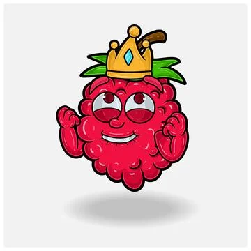 Happy expression with Raspberry Fruit Crown Mascot Character Cartoon. Stock Illustration