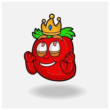 Happy expression with Strawberry Fruit Crown Mascot Character Cartoon. Stock Illustration