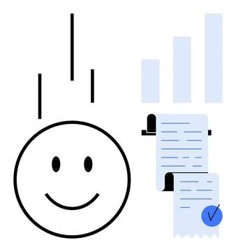 Happy Face with Document and Checkmark Showing Positive Achievement and Growt 스톡 일러스트