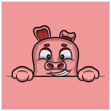 Happy Face Expression With Pig Cartoon. Ilustración de archivo