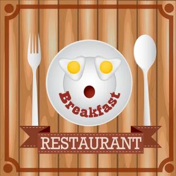 Happy Face Frying Eggs breakfast. Vector. Stock Illustration