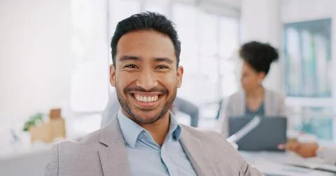 Happy, face or man in meeting with goals, vision or mission for career success Stock Photos