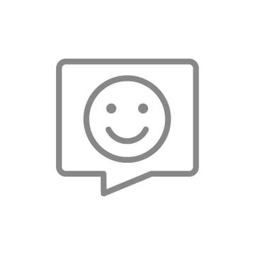 Happy face with speech bubble line icon. Chat, nice talking, positive feedback Stock Illustration