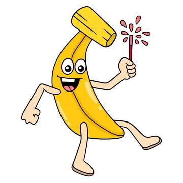 Happy faced bananas are setting off fireworks, doodle icon image kawaii Illustrazione stock