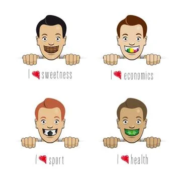 Happy faces with big smile with different shapes and symbols  Stock Illustration