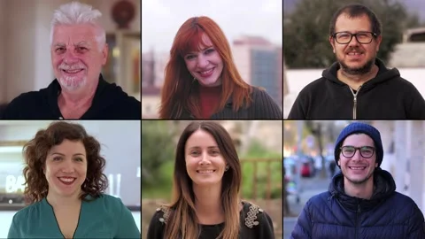 Happy faces collage: composition of multiethnic portraits  Video stock 170733472