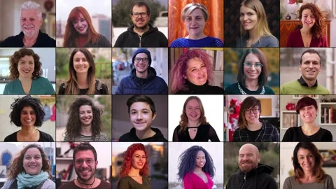 Happy faces collage: composition of multiethnic portraits  Video stock 170734488