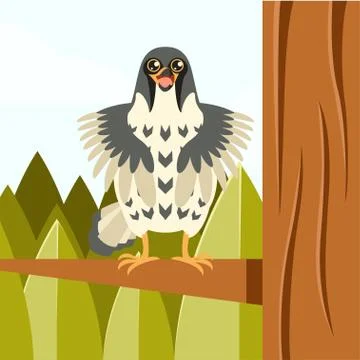 Happy Falcon on the Tree flat background Stock Illustration