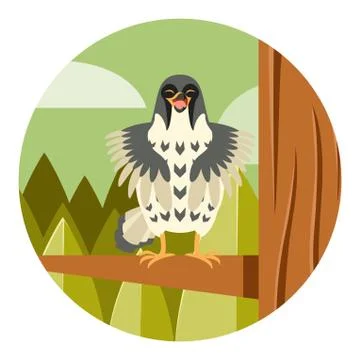 Happy Falcon on the Tree flat background Stock Illustration