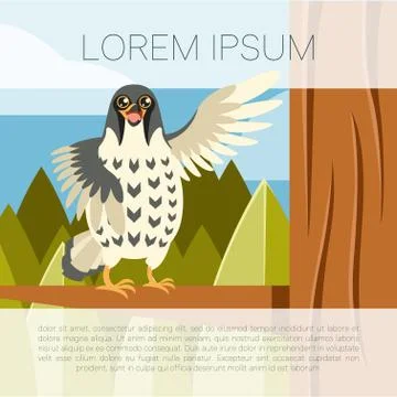 Happy Falcon on the Tree flat background Stock Illustration