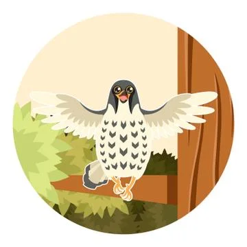 Happy Falcon on the Tree flat background Stock Illustration