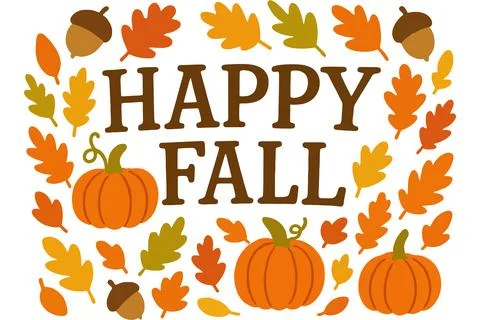 Happy fall autumn design with pumpkins and leaves Stock Illustration