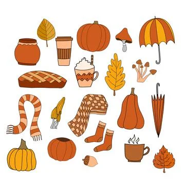 Happy fall autumn vector isolated elements set 스톡 일러스트