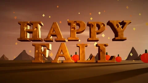 Happy Fall Burnished Copper 3D Letters with Pumpkins and Falling Maple Leaves Stock Footage 343192368