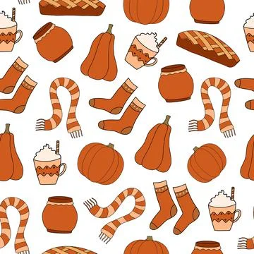 Happy fall seamless pattern with autumn cosy elements 스톡 일러스트
