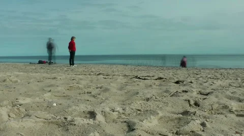 Happy familly on the beach, ghosting, time lapse Stock Footage 11144543