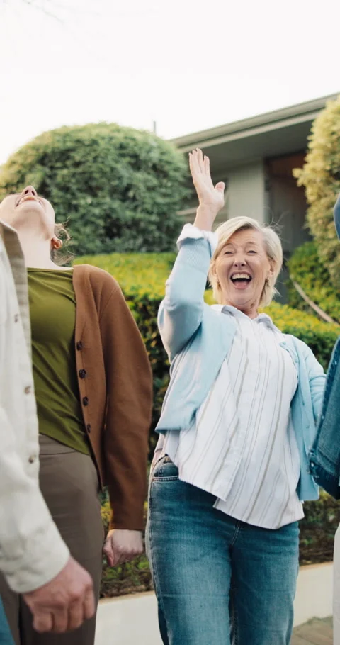 Happy, family and hand stack at house, outdoor and clapping for property Stock Footage 341469403