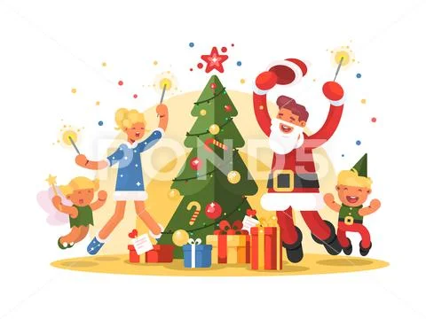 Happy family celebrating xmas Stock Illustration