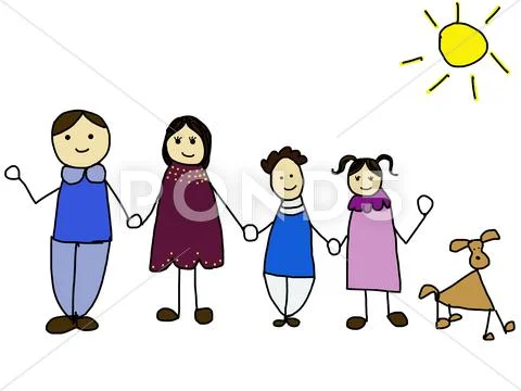 Happy family holding hands and smiling Stock Illustration