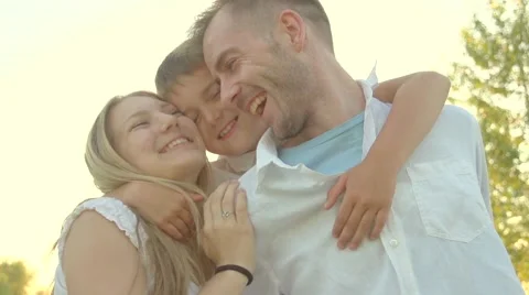 Happy family outdoor over sunset background Stock Footage 59082903