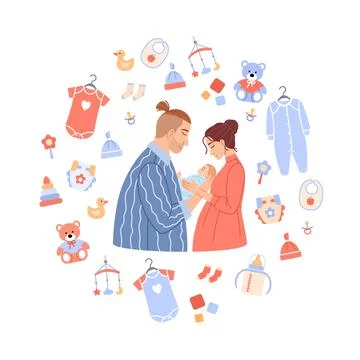 Happy family portrait on baby background. Stock Illustration