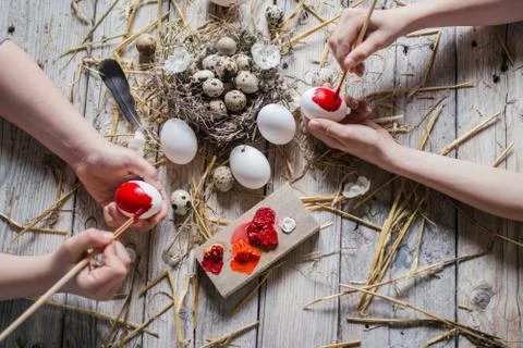 Happy family preparing for Easter Stock Photos