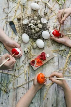 Happy family preparing for Easter Stock Photos