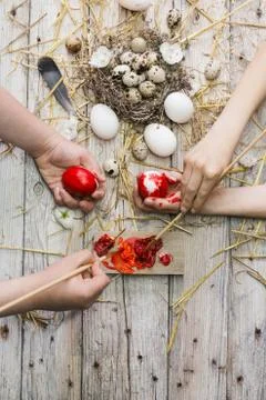 Happy family preparing for Easter Stock Photos