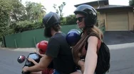 Happy Family Rides Motorbike Sunset  Action Cam Footage Stock Footage