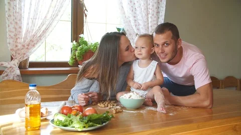 Happy family spends time in the kitchen. Happy family concept Stock Footage 80277239